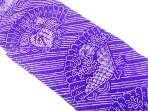 アンティーク　本絞り　桧扇に桐・菊模様名古屋帯